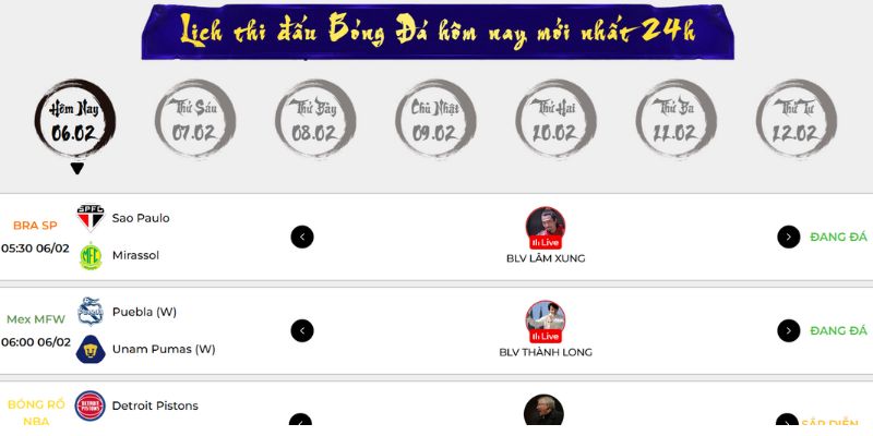 Lịch thi đấu chi tiết được cung cấp tại Luongson